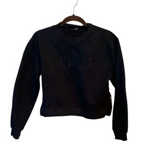 Forever 21 MOOD Graphic Cropped Sweatshirt Black Side Zips - Size Medium